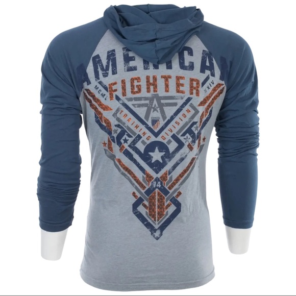 American Fighter Mens Long Sleeve Hoodie LANE shirt Premium Gray - Picture 7 of 9